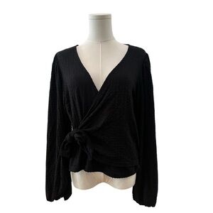Women's XL Solid Black Wrap Tie High Waist Long Sleeve Whimsigoth Blouse